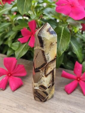 Polished Septarian Point Tower - Brown and Cream Decorative Accent